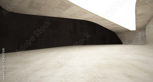 Abstract architectural concrete smooth interior of a minimalist house with neon lighting. 3D illustration and rendering.