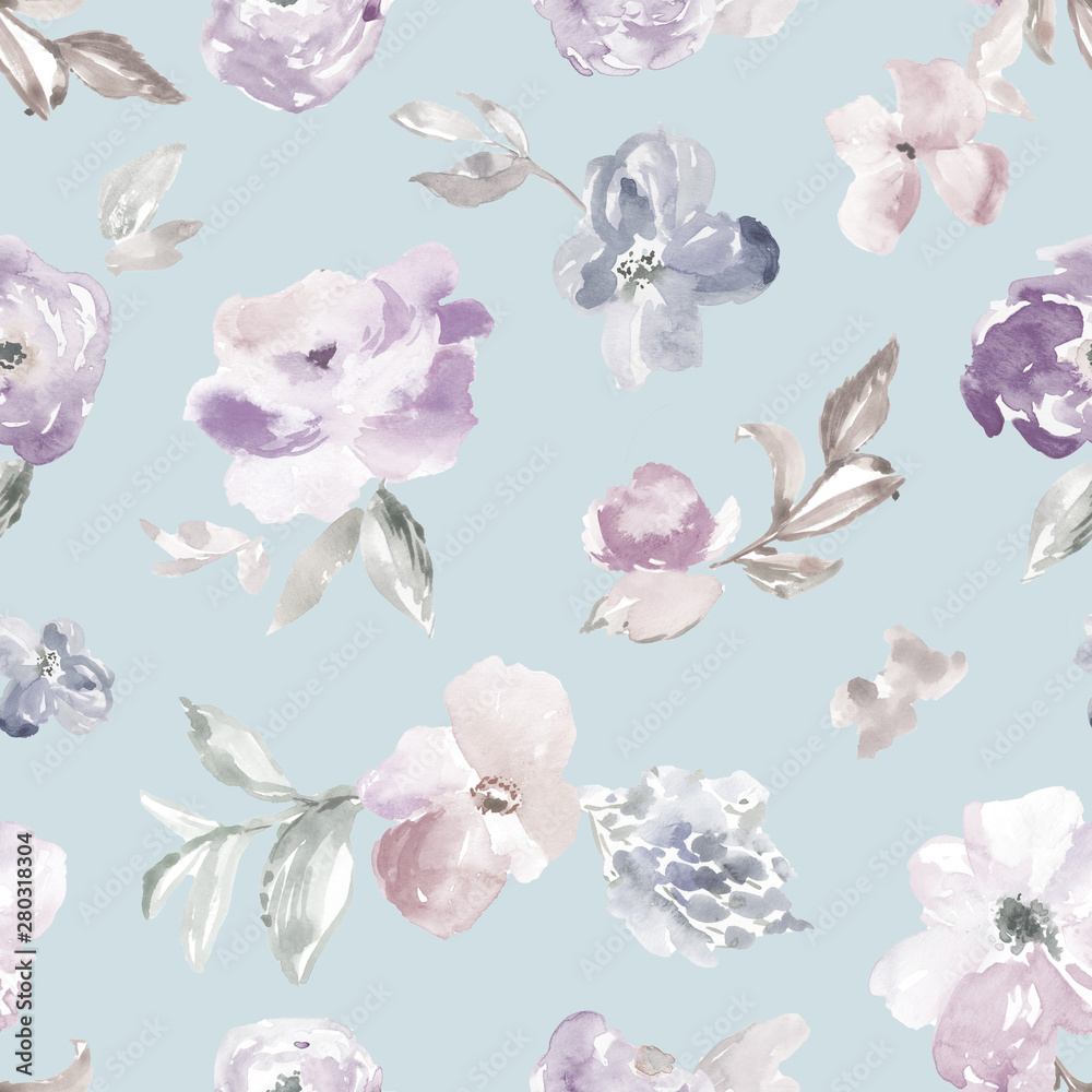 Seamless, Modern Watercolor Flower Background Pattern for Fashion and Textile Design