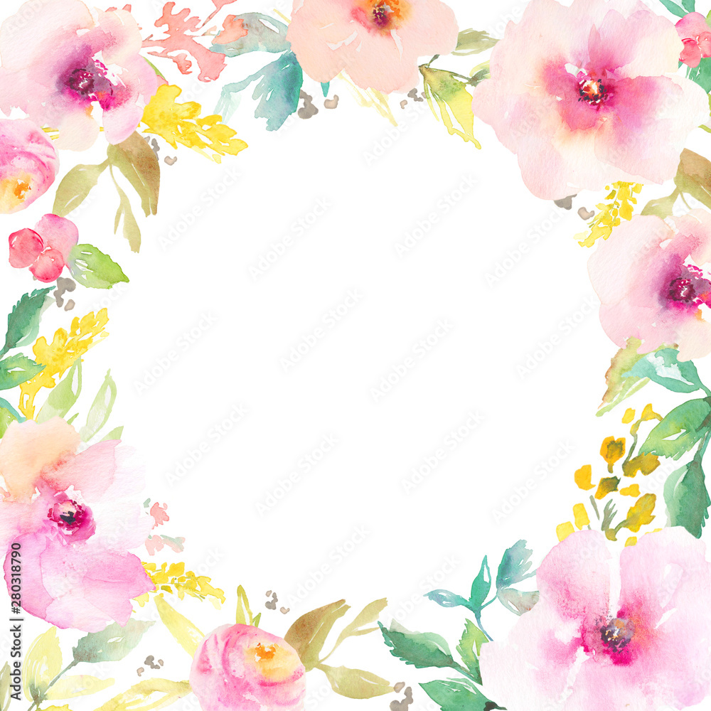 Cute Flower Frame, Painted Watercolor Floral Border, Spring Border