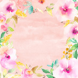 Cute Painted Flower Background with Floral Border