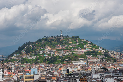 View of Panecillo in Quito on a cloudy day