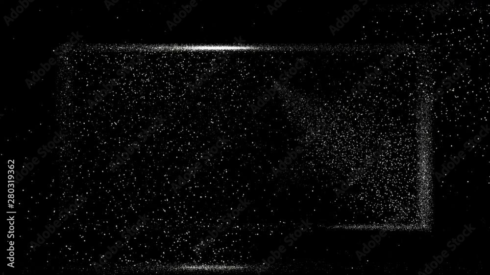 Black background with small white dust particles glowing in a rectangular box.