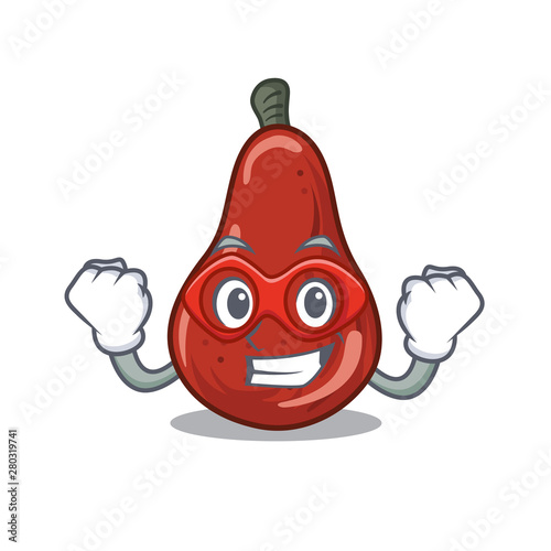 Super hero red pears in a cartoon basket