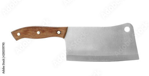 Large sharp cleaver knife with wooden handle isolated on white