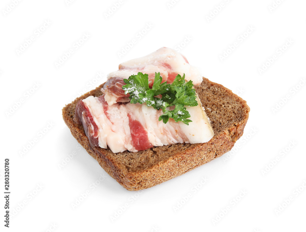 Pork fatback sandwich with parsley isolated on white Pork fatback sandwich with parsley isolated on white