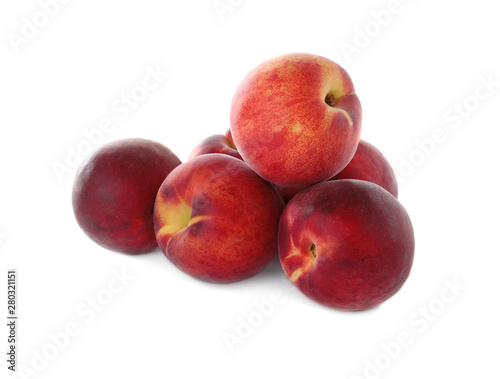 Delicious ripe sweet peaches isolated on white