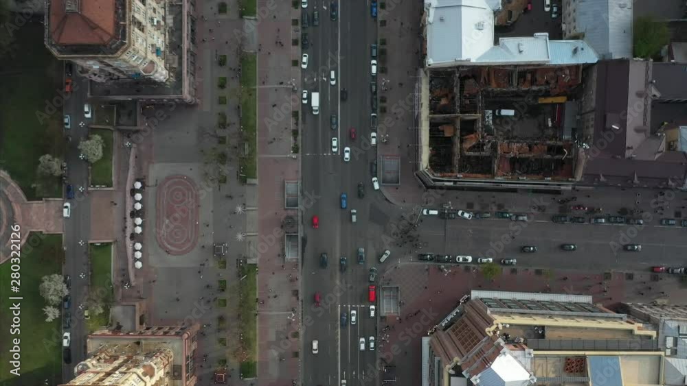 City street, people cross the road, view from above City street, people cross the road, view from above