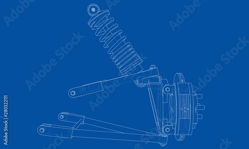 Car suspension with shock absorber. Vector