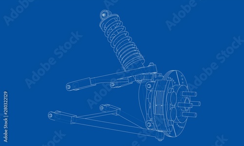 Car suspension with shock absorber. Vector