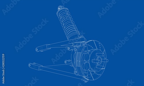 Car suspension with shock absorber. Vector