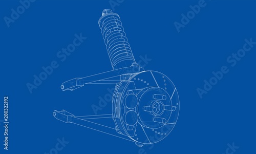 Car suspension with shock absorber. Vector