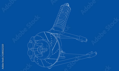 Car suspension with shock absorber. Vector