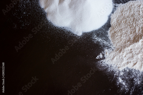 flour and sugar background with copy space