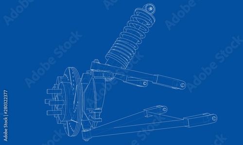 Car suspension with shock absorber. Vector