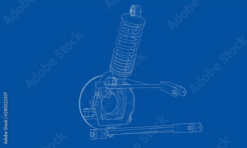 Car suspension with shock absorber. Vector