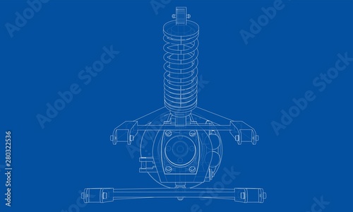 Car suspension with shock absorber. Vector