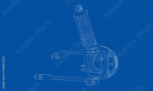 Car suspension with shock absorber. Vector
