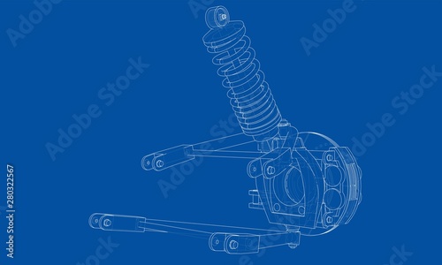 Car suspension with shock absorber. Vector