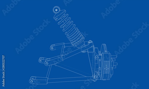 Car suspension with shock absorber. Vector