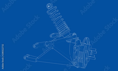 Car suspension with shock absorber. Vector