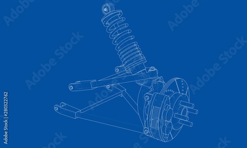 Car suspension with shock absorber. Vector