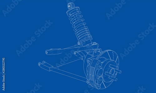 Car suspension with shock absorber. Vector