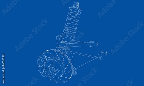Car suspension with shock absorber. Vector