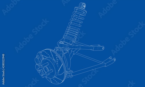Car suspension with shock absorber. Vector