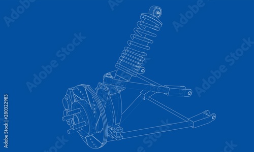Car suspension with shock absorber. Vector