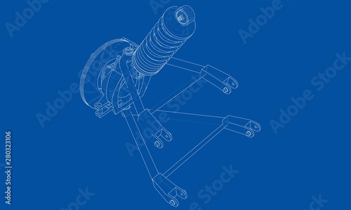 Car suspension with shock absorber. Vector