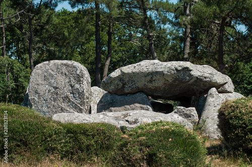 view of the famous dolmen megalith in Carnac -  Britany - France view of the famous dolmen megalith in Carnac -  Britany - France