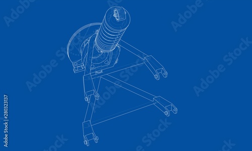 Car suspension with shock absorber. Vector
