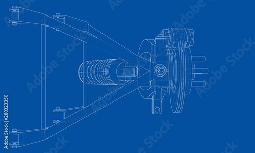 Car suspension with shock absorber. Vector
