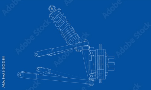Car suspension with shock absorber. Vector