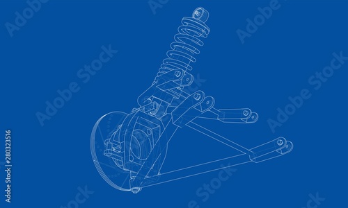 Car suspension with shock absorber. Vector