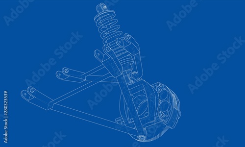 Car suspension with shock absorber. Vector
