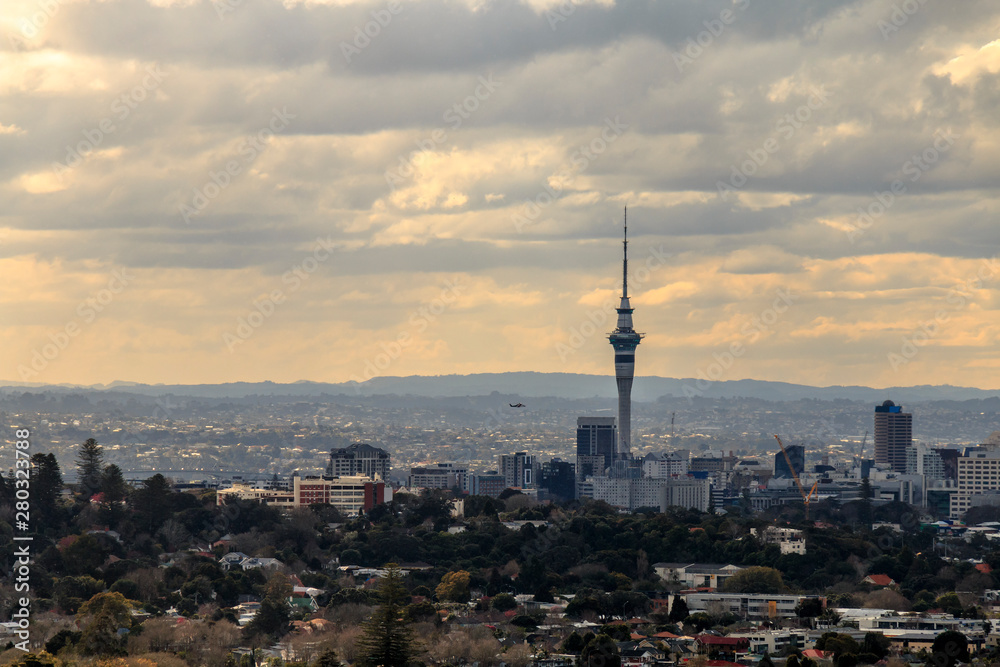 Sky Tower view from One Tree Hill at Auckland, New Zealand