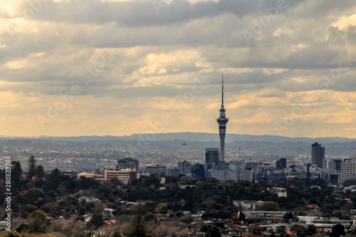 Sky Tower view from One Tree Hill at Auckland, New Zealand