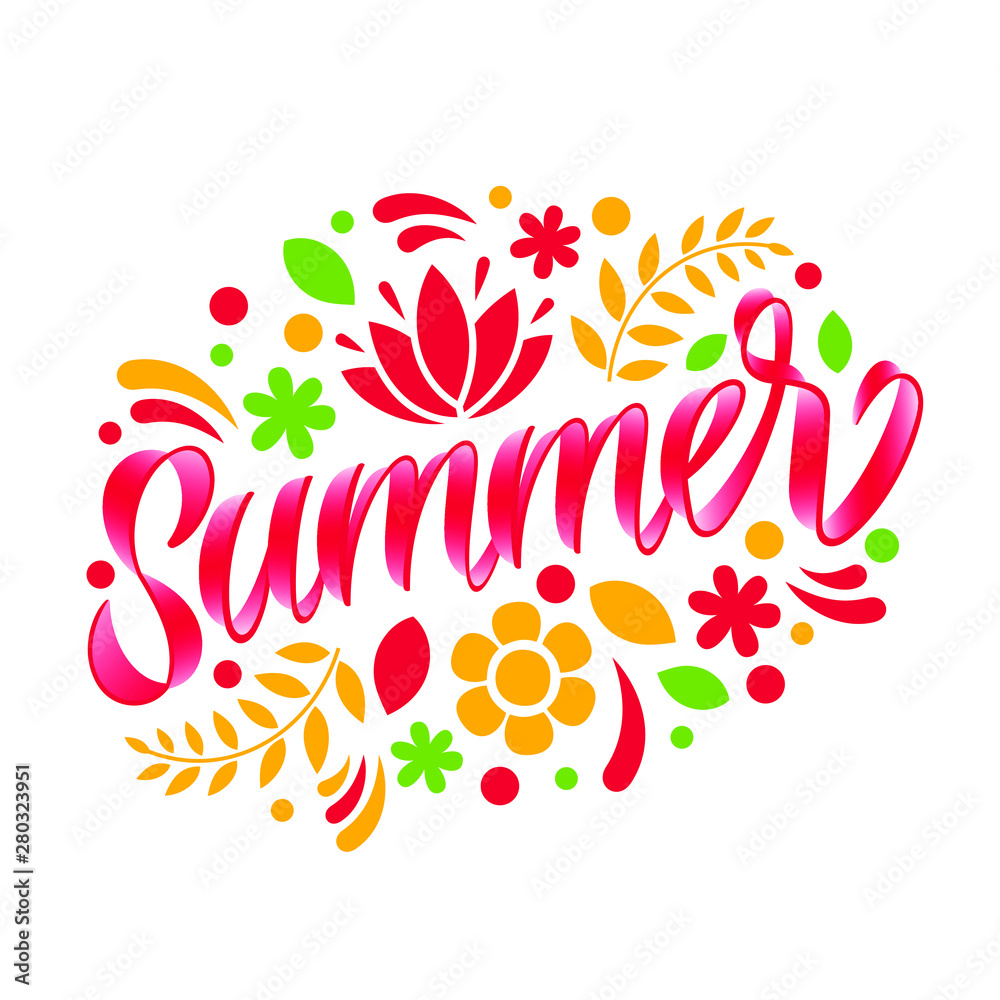 Vector hand written lettering Summer. Lettering vector EPS 10 calligraphy phrase isolated on the background. Summer fun brush ink typography for photo overlays, t-shirt print, flyer, poster design