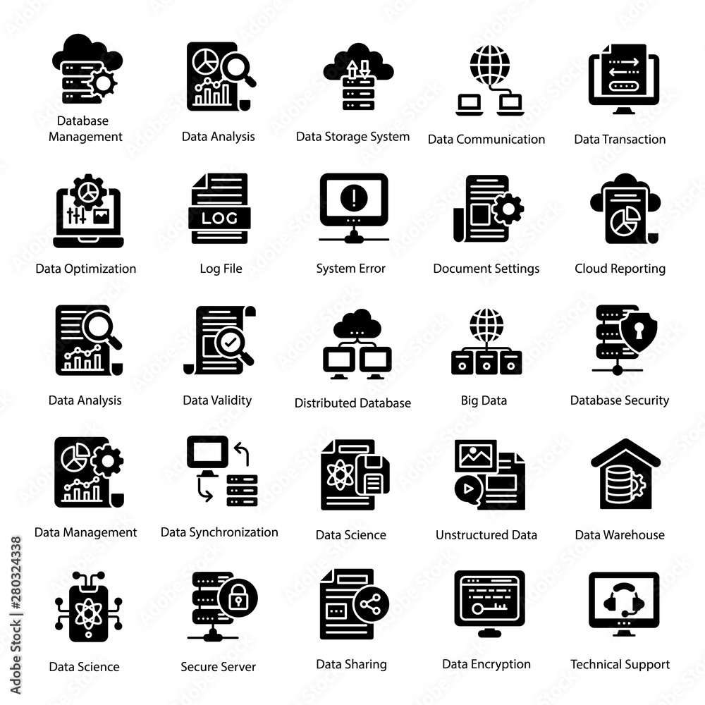 Big Data Solid Icons Set Big Data Solid Icons Set