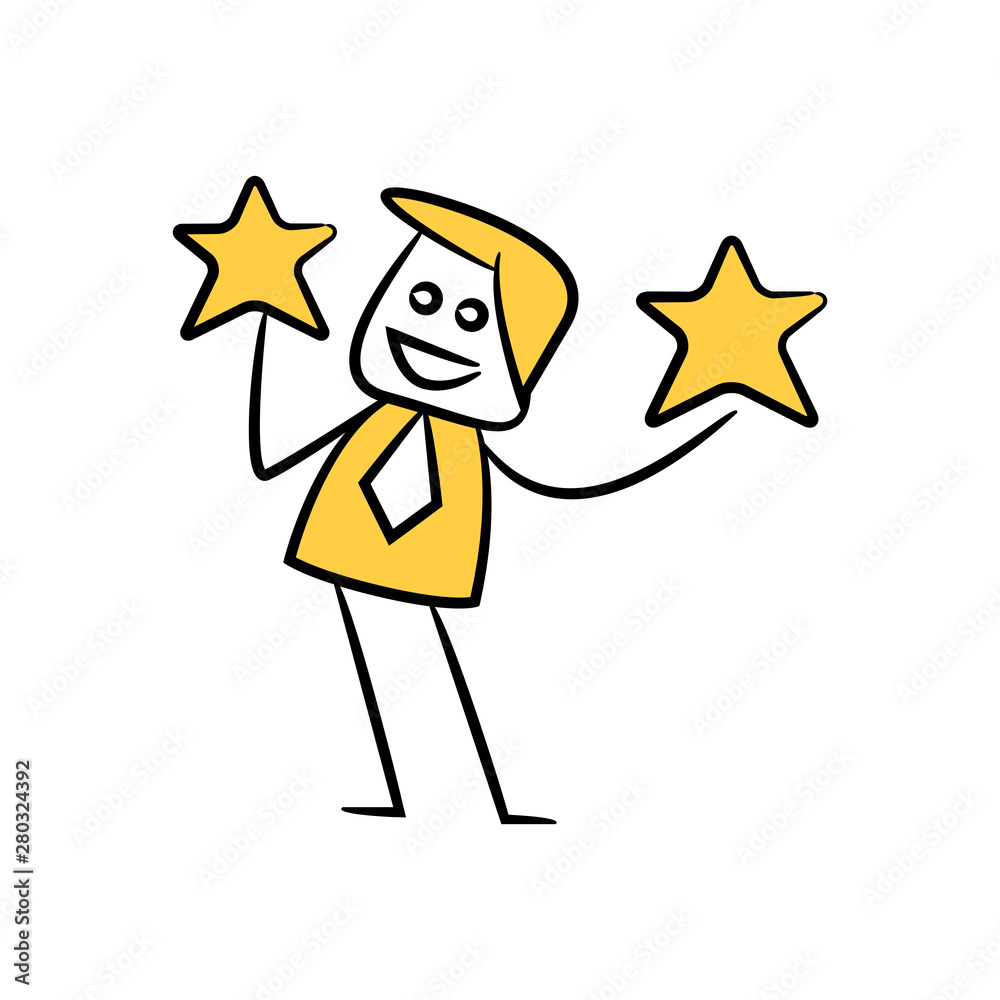 businessman holding stars icon in yellow stick figure theme businessman holding stars icon in yellow stick figure theme