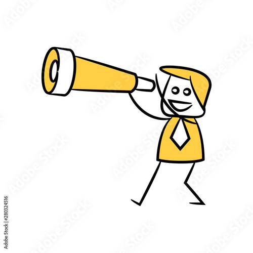 businessman using telescope for business vision concept icon in yellow stick figure theme