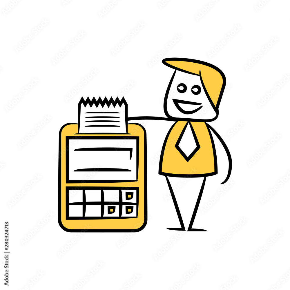 businessman and cashier machine icon yellow stick figure theme businessman and cashier machine icon yellow stick figure theme