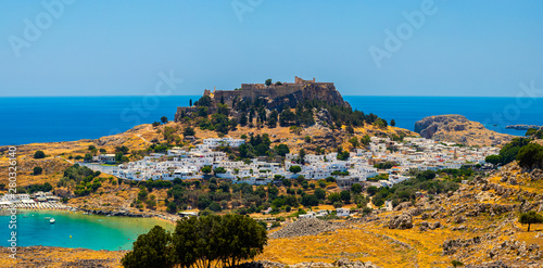The historic city of Lindos and the Acropolis of Lindos on Rhodes, Greece