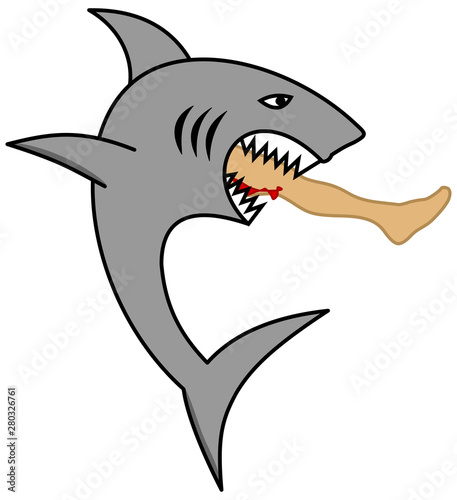A dangerous shark eating a man's leg