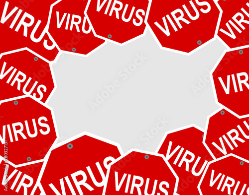 Pattern of a virus with red danger sign