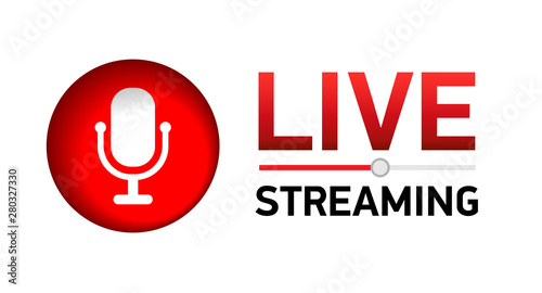 Live stream concept. Red symbol with microphone button.