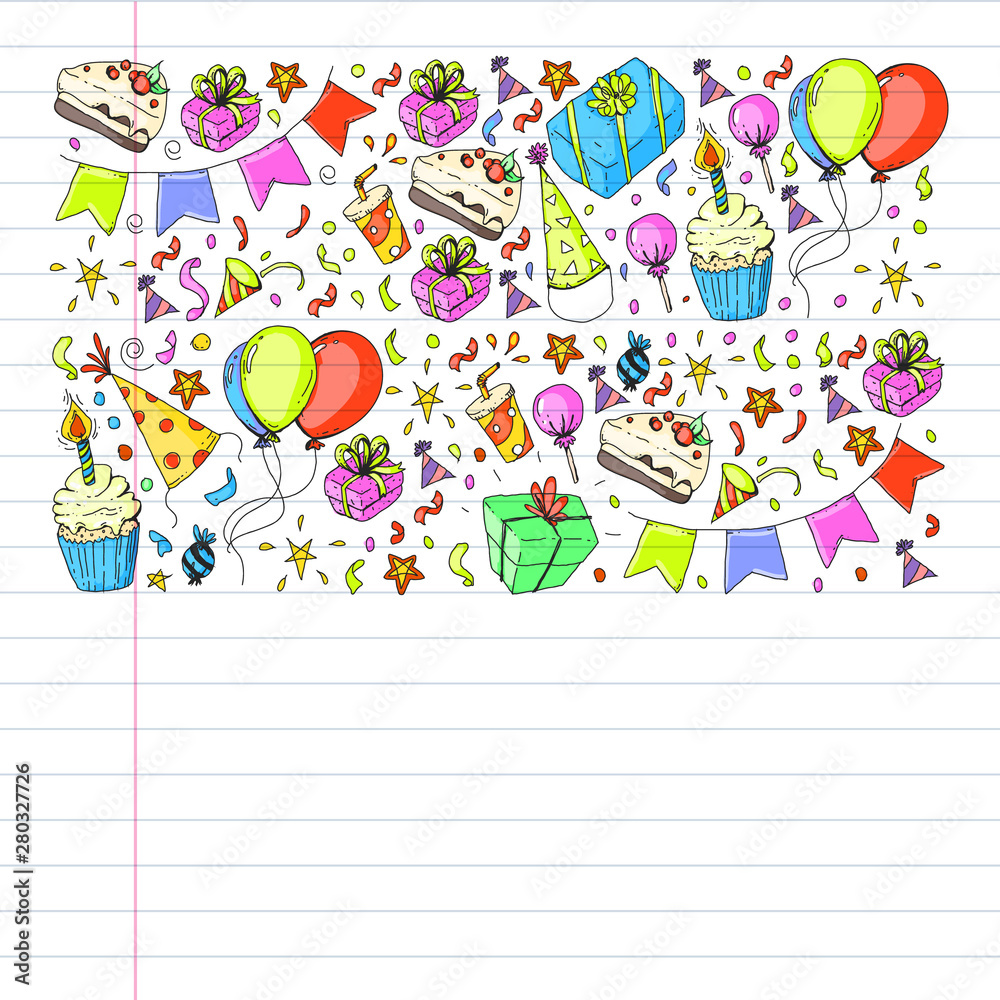 Birthday party. Pattern for invitations, banners, templates. Birthday party. Pattern for invitations, banners, templates.