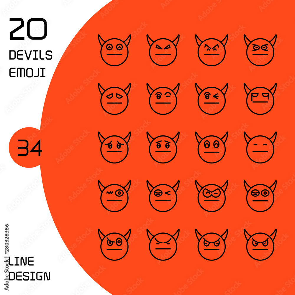 devil face emoticons and avatar icons set line design devil face emoticons and avatar icons set line design