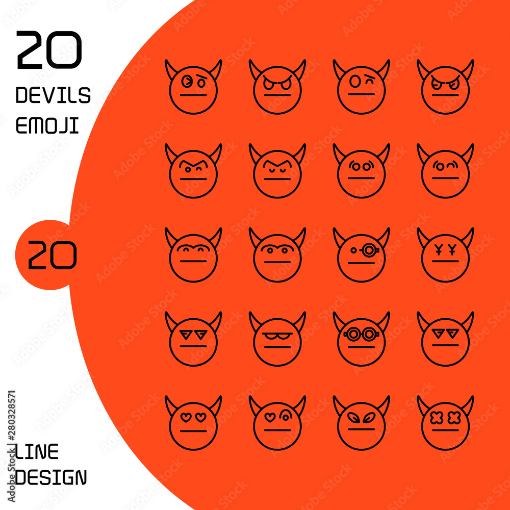 devil face emoticons and avatar icons set line design devil face emoticons and avatar icons set line design